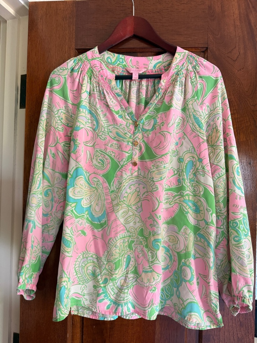Lilly Pulitzer Pink & Green Paisley Peasant Tunic size M